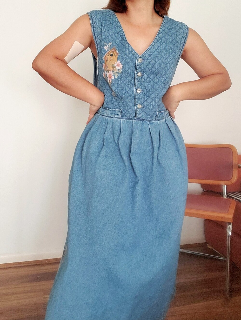 Vintage Cottagecore Denim Maxi Dress